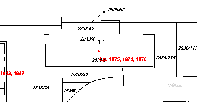 Strašnice 1874,1875,1876, Praha na parcele st. 2838/6 v KÚ Strašnice, Katastrální mapa