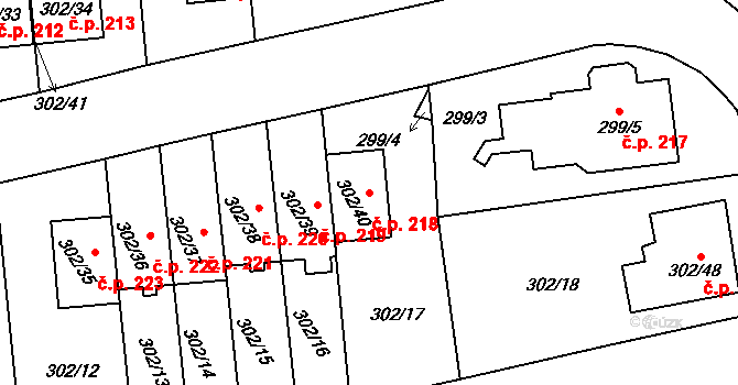 Štěrboholy 218, Praha na parcele st. 302/40 v KÚ Štěrboholy, Katastrální mapa