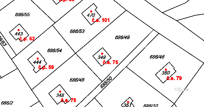 Halouny 145, Svinaře na parcele st. 349 v KÚ Svinaře, Katastrální mapa