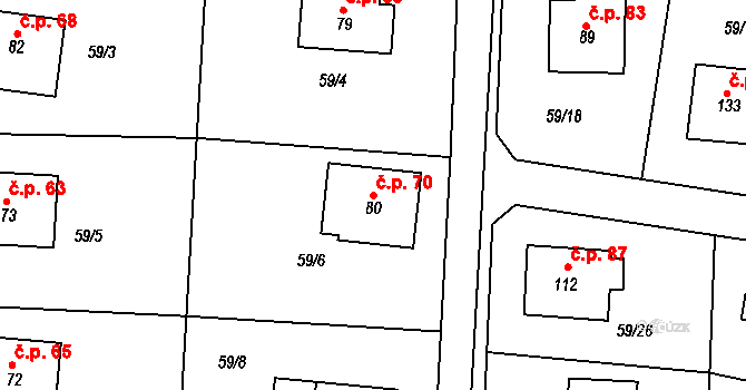 Dolní Hbity 70 na parcele st. 80 v KÚ Dolní Hbity, Katastrální mapa