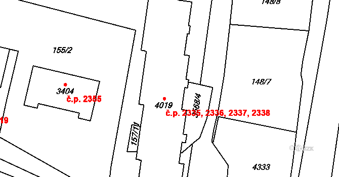 Dvůr Králové nad Labem 2335,2336,2337,2338 na parcele st. 4019 v KÚ Dvůr Králové nad Labem, Katastrální mapa
