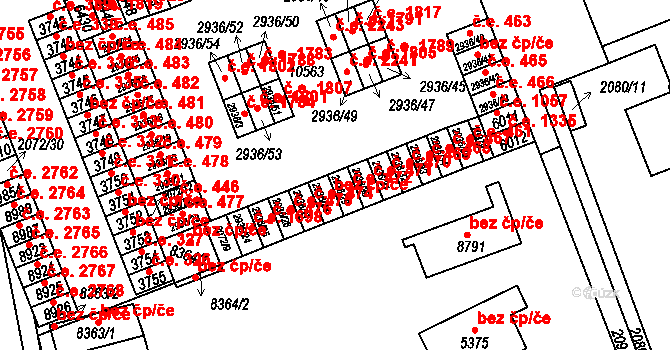 Hodonín 472 na parcele st. 2936/29 v KÚ Hodonín, Katastrální mapa