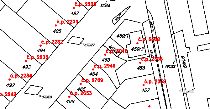Chomutov 3018 na parcele st. 463 v KÚ Chomutov II, Katastrální mapa