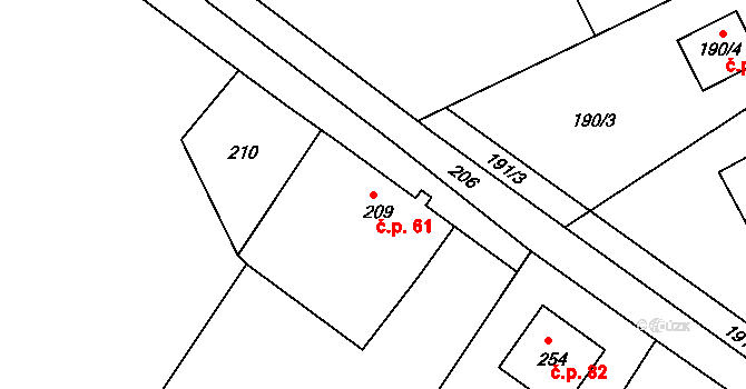 Jílové 61, Hodkovice nad Mohelkou na parcele st. 209 v KÚ Jílové u Hodkovic nad Mohelkou, Katastrální mapa