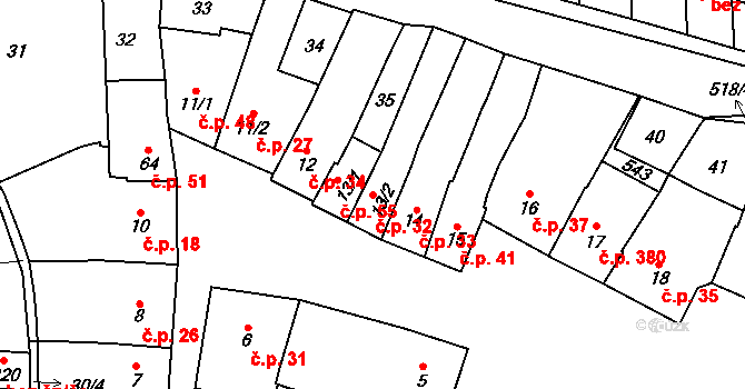 Krasice 32, Prostějov na parcele st. 13/2 v KÚ Krasice, Katastrální mapa