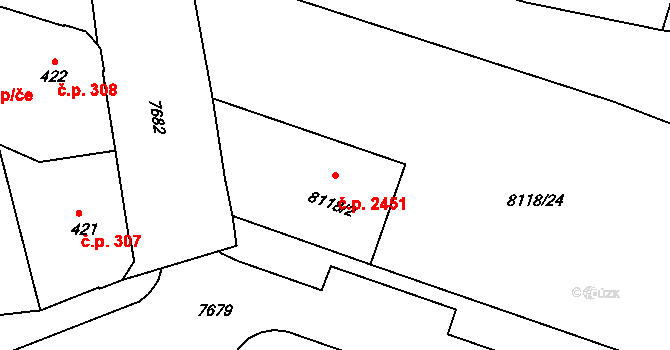 Prostějov 2451 na parcele st. 8118/2 v KÚ Prostějov, Katastrální mapa