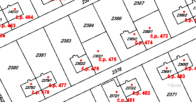 Prostřední Suchá 475, Havířov na parcele st. 2382/1 v KÚ Prostřední Suchá, Katastrální mapa