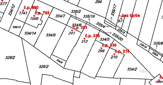 Bílovice nad Svitavou 338 na parcele st. 312 v KÚ Bílovice nad Svitavou, Katastrální mapa
