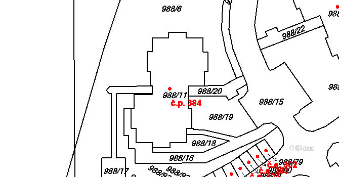 Chlumec 384 na parcele st. 988/11 v KÚ Chlumec u Chabařovic, Katastrální mapa