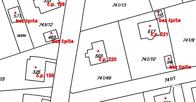 Dolní Kamenice 220, Česká Kamenice na parcele st. 503 v KÚ Dolní Kamenice, Katastrální mapa