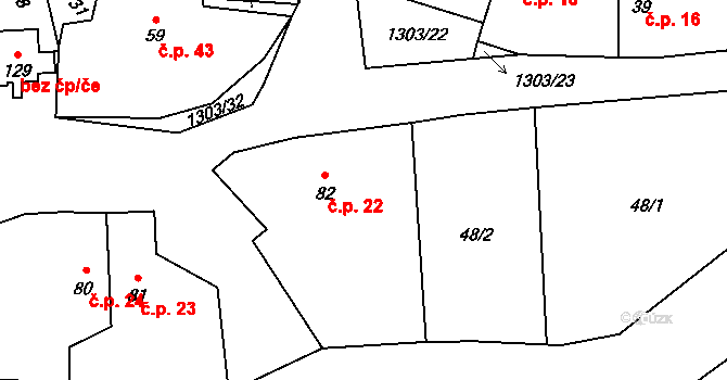 Krpy 22, Kropáčova Vrutice na parcele st. 82 v KÚ Krpy, Katastrální mapa