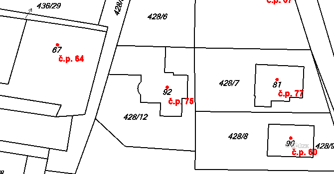 Probluz 75, Dolní Přím na parcele st. 92 v KÚ Probluz, Katastrální mapa