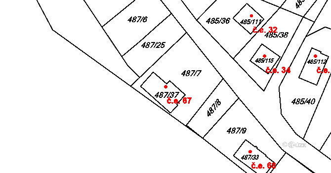 Milotice nad Bečvou 67 na parcele st. 487/37 v KÚ Milotice nad Bečvou, Katastrální mapa