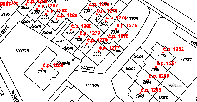Rosice 1277 na parcele st. 2036 v KÚ Rosice u Brna, Katastrální mapa