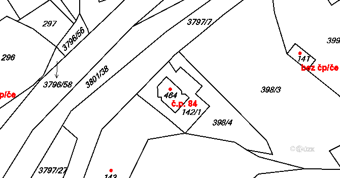 Krasov 84 na parcele st. 464 v KÚ Krasov, Katastrální mapa