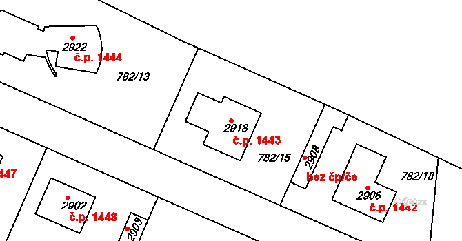 Neratovice 1443 na parcele st. 2918 v KÚ Neratovice, Katastrální mapa