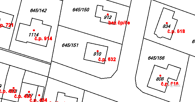Líbeznice 632 na parcele st. 910 v KÚ Líbeznice, Katastrální mapa