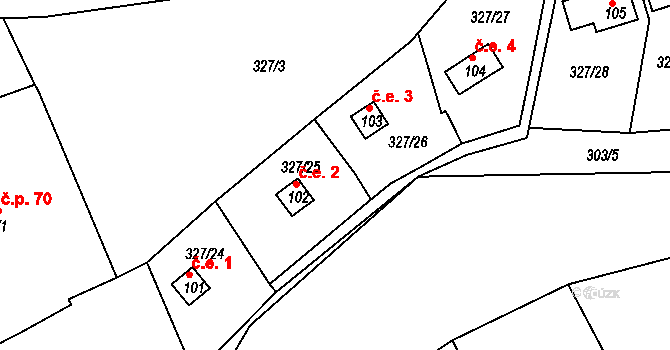 Srlín 2, Bernartice na parcele st. 102 v KÚ Srlín, Katastrální mapa