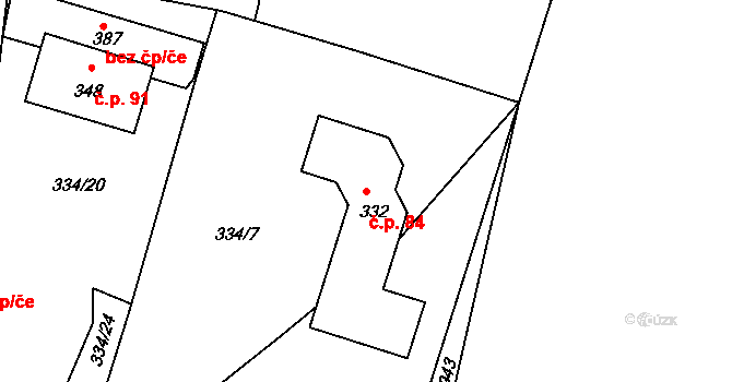 Předenice 84 na parcele st. 332 v KÚ Předenice, Katastrální mapa
