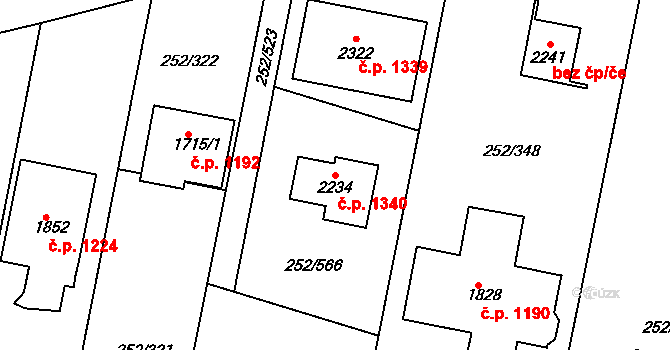 Rosice 1340 na parcele st. 2234 v KÚ Rosice u Brna, Katastrální mapa