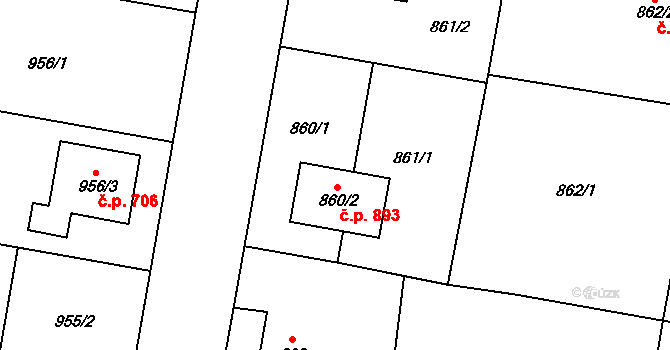 Paskov 893 na parcele st. 860/2 v KÚ Paskov, Katastrální mapa