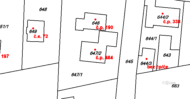 Senec 484, Zruč-Senec na parcele st. 647/2 v KÚ Senec u Plzně, Katastrální mapa