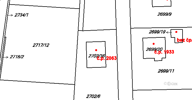Český Těšín 2063 na parcele st. 2702/36 v KÚ Český Těšín, Katastrální mapa