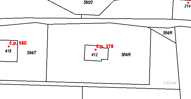 Prlov 178 na parcele st. 412 v KÚ Prlov, Katastrální mapa