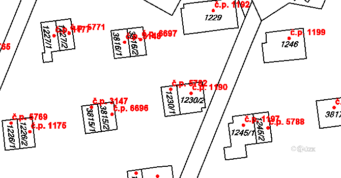 Zlín 5782 na parcele st. 1230/1 v KÚ Zlín, Katastrální mapa