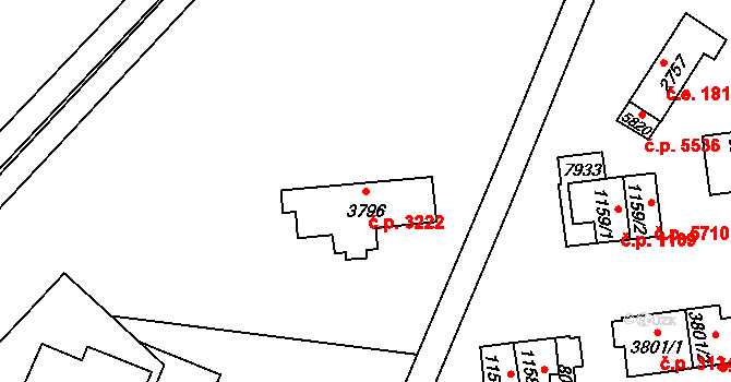 Zlín 3222 na parcele st. 3796 v KÚ Zlín, Katastrální mapa