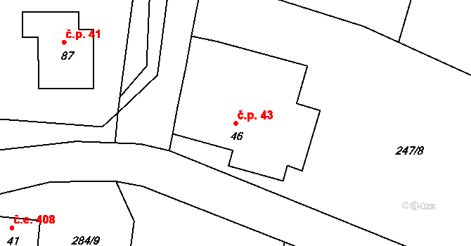 Třebsín 43, Krňany na parcele st. 46 v KÚ Třebsín, Katastrální mapa