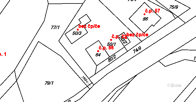 Kotlasy 56 na parcele st. 64 v KÚ Kotlasy, Katastrální mapa