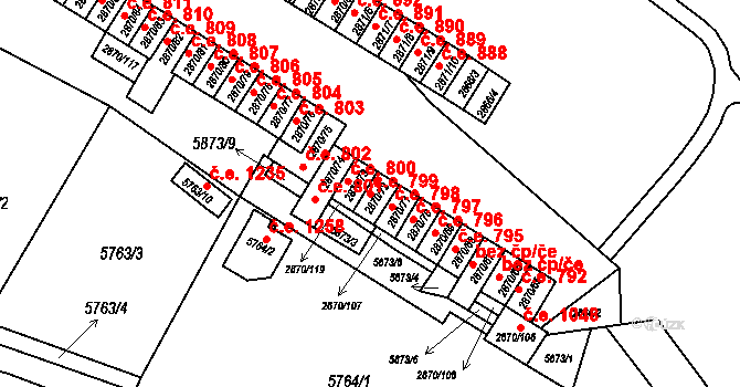 Velké Meziříčí 799 na parcele st. 2870/72 v KÚ Velké Meziříčí, Katastrální mapa