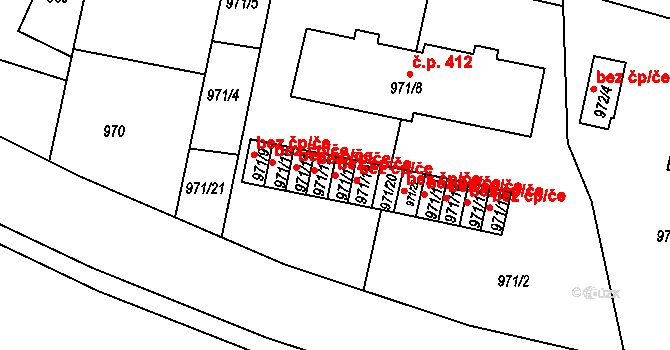 Březnice 38612844 na parcele st. 971/17 v KÚ Březnice, Katastrální mapa
