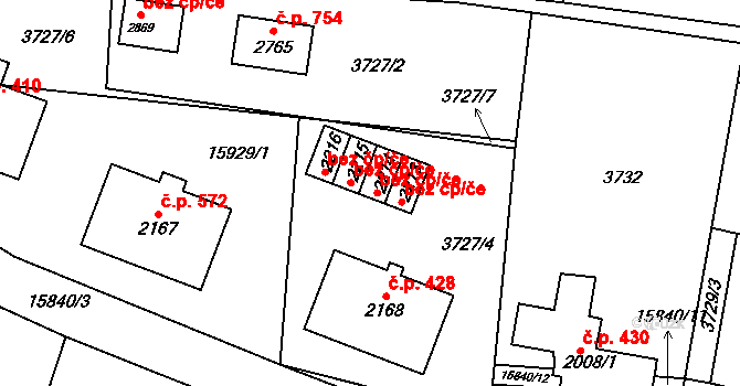 Hovězí 39526844 na parcele st. 2215 v KÚ Hovězí, Katastrální mapa