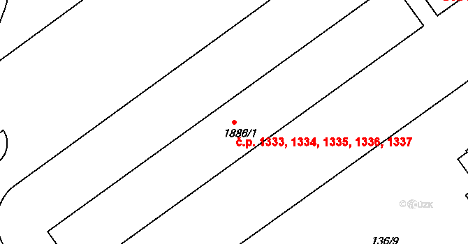 Otrokovice 1333,1334,1335,1336, na parcele st. 1886/1 v KÚ Otrokovice, Katastrální mapa