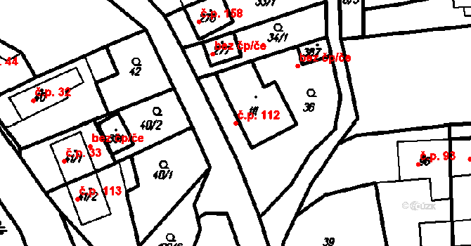 Olšany 112 na parcele st. 111 v KÚ Olšany, Katastrální mapa