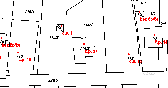 Vrbka 37, Služovice na parcele st. 114/2 v KÚ Vrbka u Opavy, Katastrální mapa