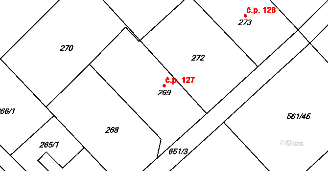 Rohov 127 na parcele st. 269 v KÚ Rohov, Katastrální mapa