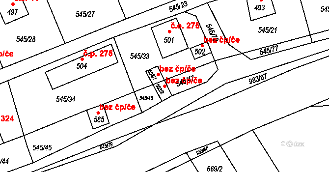 Nučice 45734844 na parcele st. 503/2 v KÚ Nučice u Rudné, Katastrální mapa