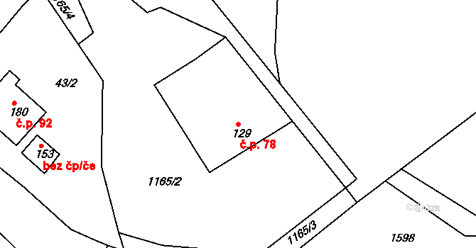 Přečkovice 78, Bojkovice na parcele st. 129 v KÚ Přečkovice, Katastrální mapa