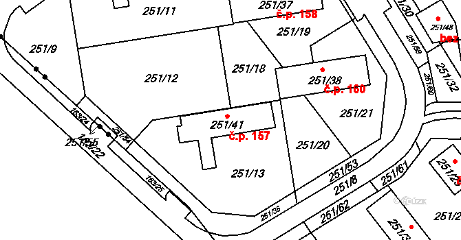 Týneček 157, Olomouc na parcele st. 251/41 v KÚ Týneček, Katastrální mapa