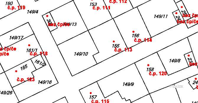 Třebichovice 113 na parcele st. 155 v KÚ Třebichovice, Katastrální mapa