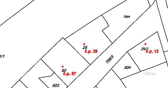 Mlékojedy 28, Neratovice na parcele st. 28 v KÚ Mlékojedy u Neratovic, Katastrální mapa