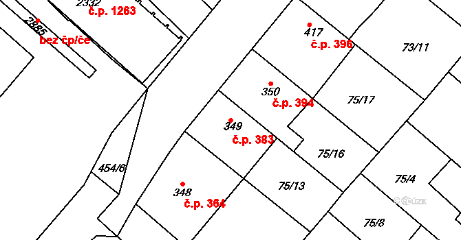 Neratovice 383 na parcele st. 349 v KÚ Neratovice, Katastrální mapa