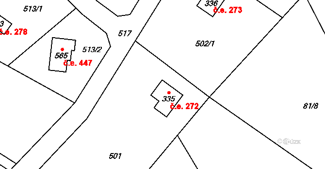 Černolice 272 na parcele st. 335 v KÚ Černolice, Katastrální mapa