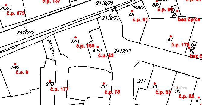 Klenčí pod Čerchovem 43 na parcele st. 42/2 v KÚ Klenčí pod Čerchovem, Katastrální mapa