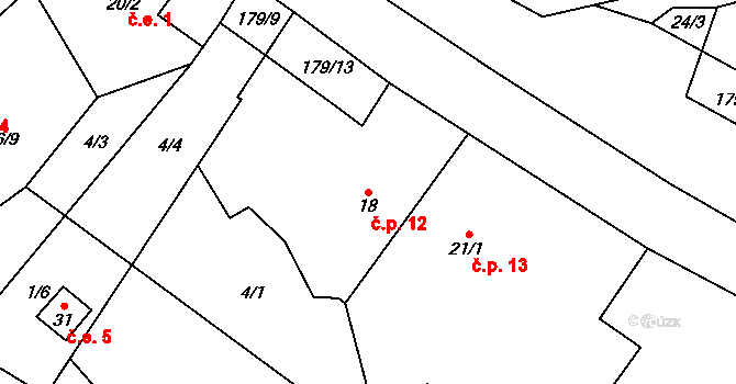 Sklená Huť 12, Přívětice na parcele st. 18 v KÚ Sklená Huť, Katastrální mapa