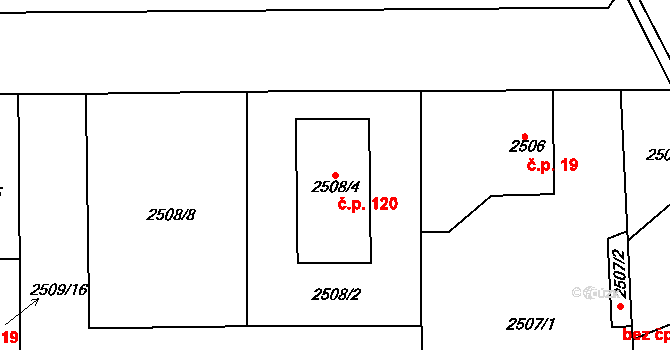 Cihelny 120, Jaroměř na parcele st. 2508/4 v KÚ Jaroměř, Katastrální mapa