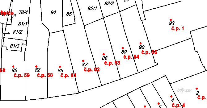 Jaroměř 63 na parcele st. 88 v KÚ Jaroměř, Katastrální mapa